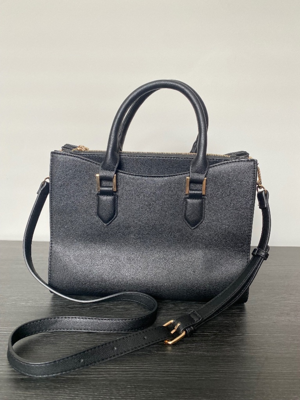 Kistigne Black Satchel Handbag Crossbody Purse Gold Hardware